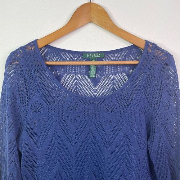 Lauren Ralph Lauren Linen Blend Layered Knit Blue Top Size L - Picture 2 of 8